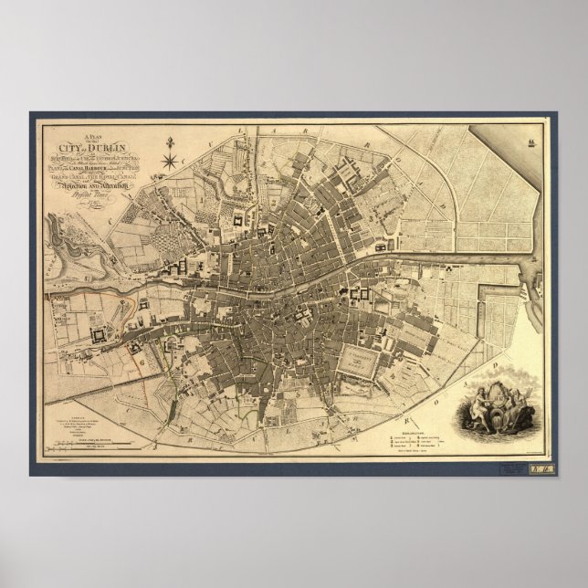 Antique Map of Dublin Ireland, 1797 Poster (Front)
