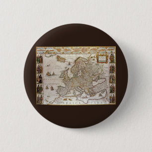Antique Map of Europe by Willem Jansz Blaeu, c1617 6 Cm Round Badge