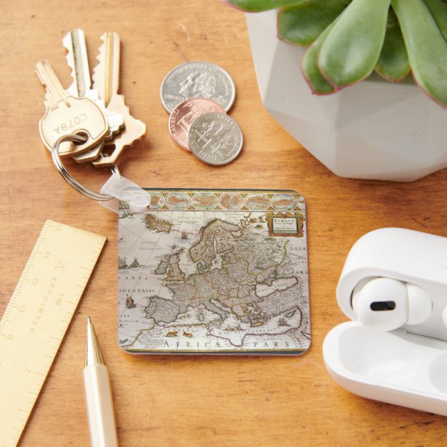 Antique Map of Europe by Willem Jansz Blaeu, c1617 Key Ring (Desk)