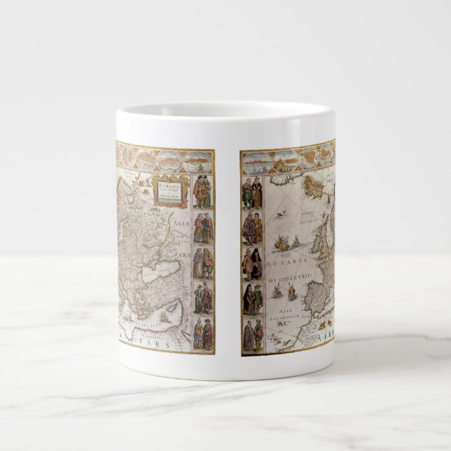 Antique Map of Europe by Willem Jansz Blaeu, c1617 Large Coffee Mug (Front)