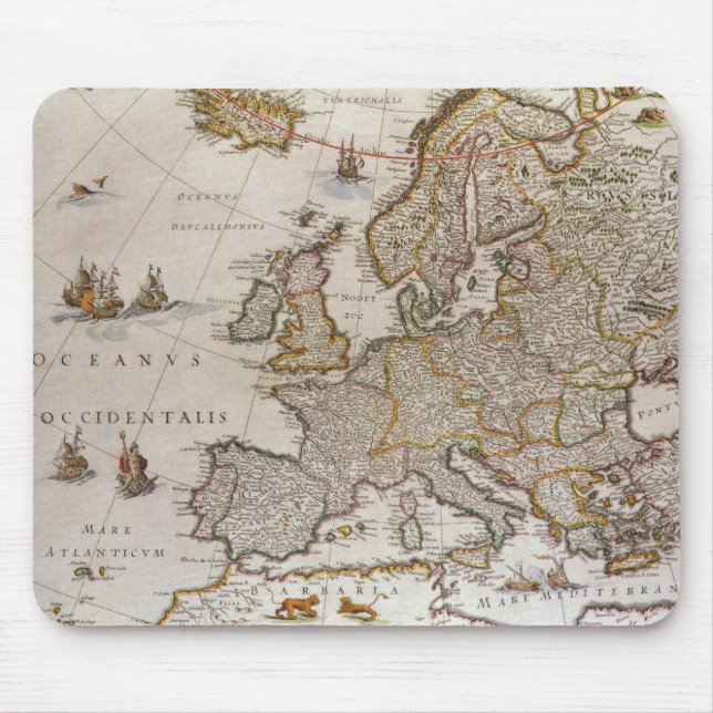 Antique Map of Europe by Willem Jansz Blaeu, c1617 Mouse Mat (Front)