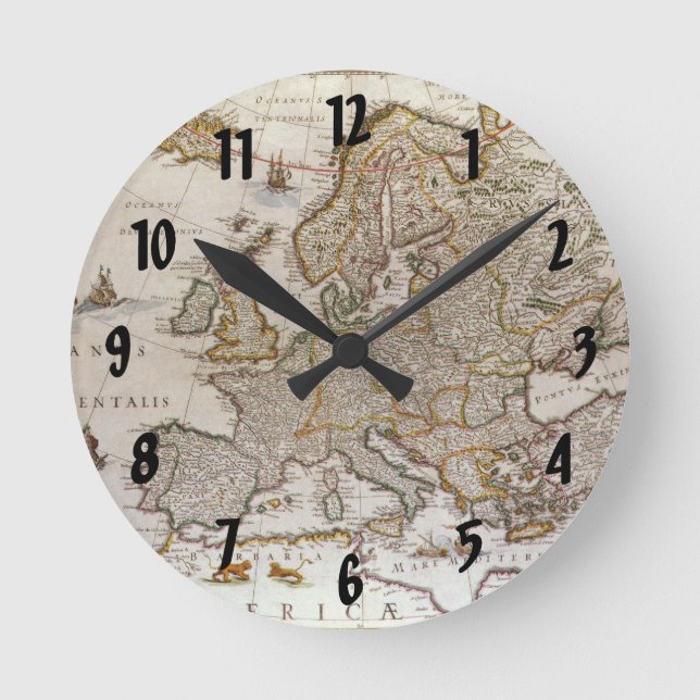 Antique Map of Europe by Willem Jansz Blaeu, c1617 Round Clock (Front)