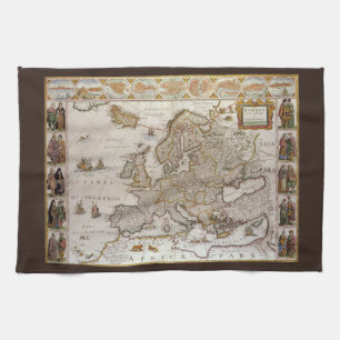 Antique Map of Europe by Willem Jansz Blaeu, c1617 Tea Towel