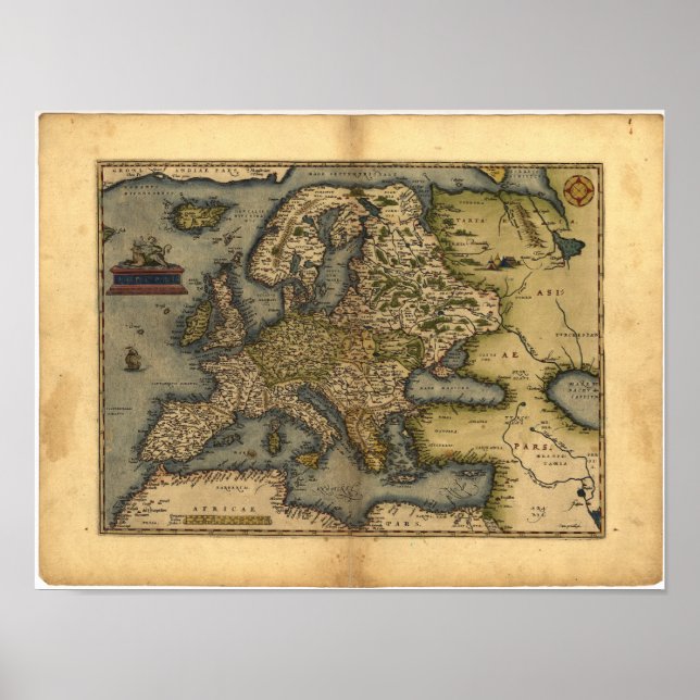 Antique Map of Europe ORTELIUS ATLAS 1570 A.D. Poster (Front)