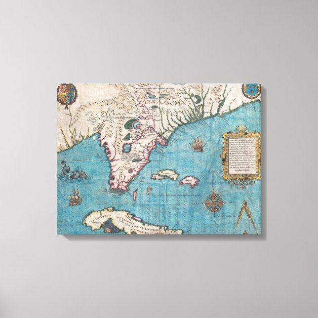 Antique Map of Florida and Cuba Canvas Print (Front)