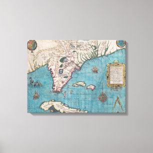 Antique Map of Florida and Cuba Canvas Print