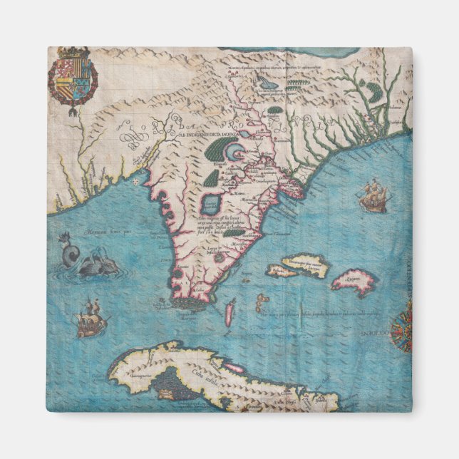 Antique Map of Florida and Cuba Magnet (Front)