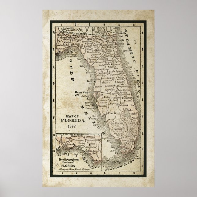 Antique Map of Florida Poster (Front)