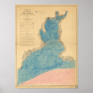 Antique Map of Harbour of New Haven Connecticut Poster