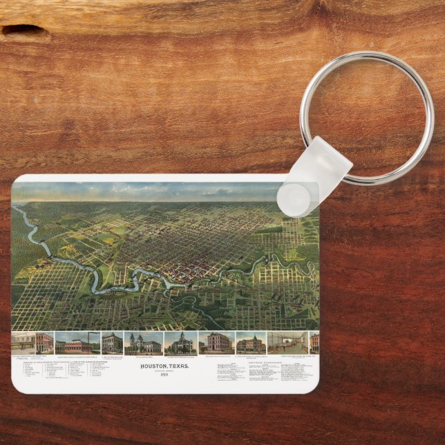 Antique Map of Houston, Texas with Buffalo River Key Ring (Front)