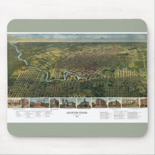 Antique Map of Houston, Texas with Buffalo River Mouse Mat