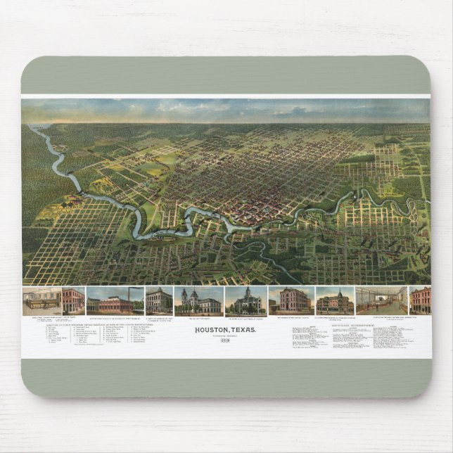 Antique Map of Houston, Texas with Buffalo River Mouse Mat (Front)