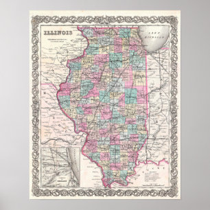 Antique Map of Illinois Vintage Decor