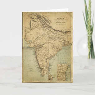 Antique Map of India in the 19th Century Card