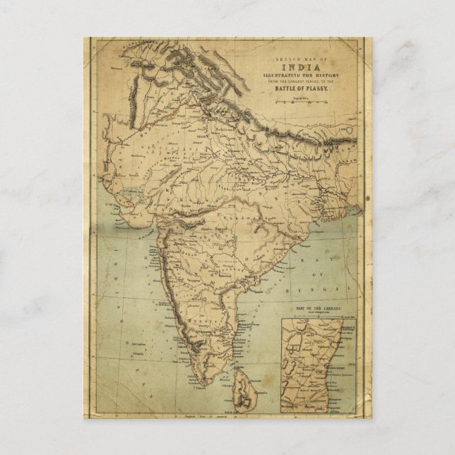 Antique Map of India in the 19th Century Postcard (Front)
