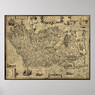 Antique Map of Ireland 1606 Poster