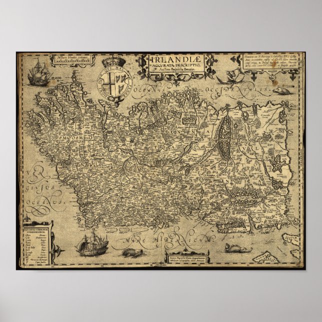 Antique Map of Ireland 1606 Poster (Front)