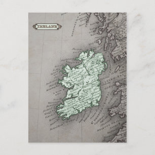 Antique map of Ireland, green Postcard