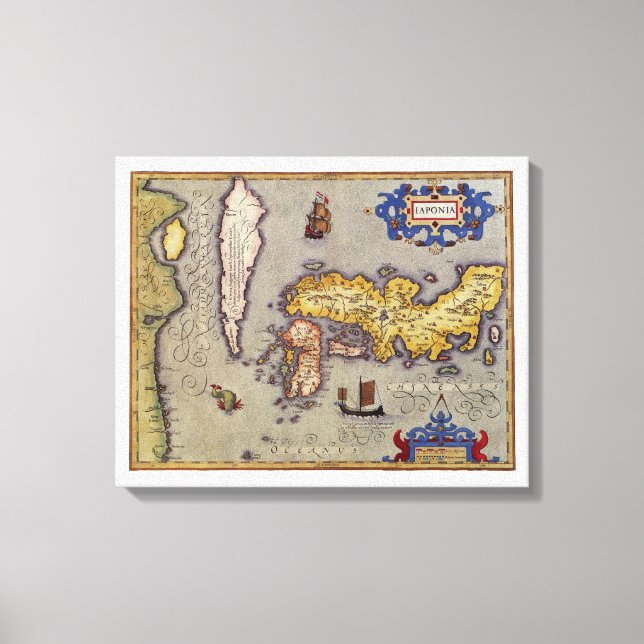 Antique Map of Japan by Mercator and Hondius Canvas Print (Front)