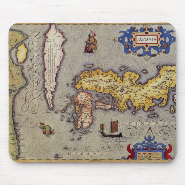 Antique Map of Japan by Mercator and Hondius Mouse Mat (Front)