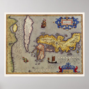 Antique Map of Japan by Mercator and Hondius Poster