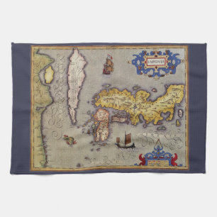 Antique Map of Japan by Mercator and Hondius Tea Towel