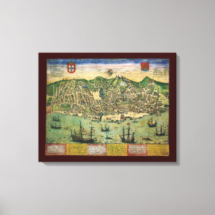 Antique Map of Lisbon, Portugal by Braun/Hogenberg Canvas Print