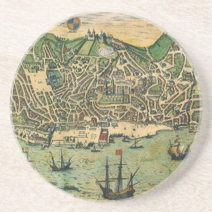 Antique Map of Lisbon, Portugal by Braun/Hogenberg Coaster