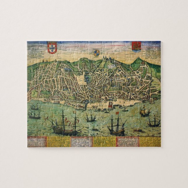 Antique Map of Lisbon, Portugal by Braun/Hogenberg Jigsaw Puzzle (Horizontal)