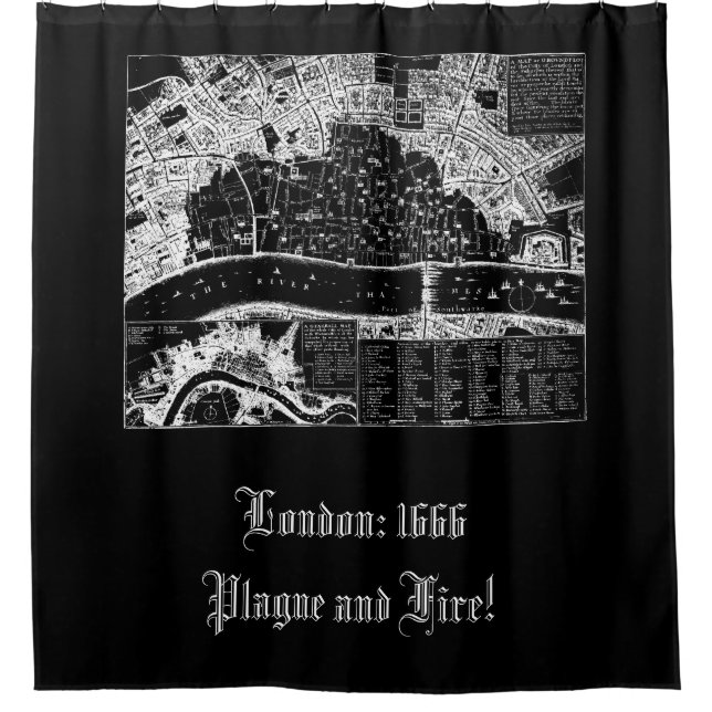 Antique Map of London in 1666 Tote Shower Curtain (Front)