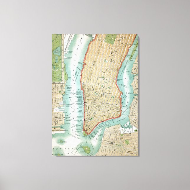 Antique Map of Lower Manhattan and Central Park Canvas Print (Front)