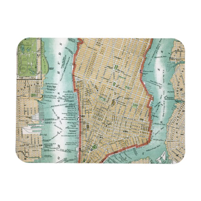 Antique Map of Lower Manhattan and Central Park Magnet (Horizontal)