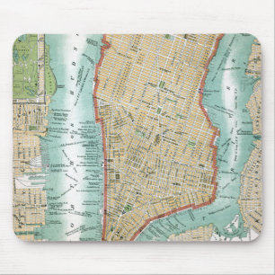 Antique Map of Lower Manhattan and Central Park Mouse Mat