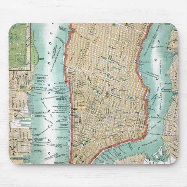 Antique Map of Lower Manhattan and Central Park Mouse Mat (Front)