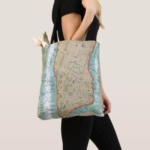 Antique Map of Lower Manhattan and Central Park Tote Bag