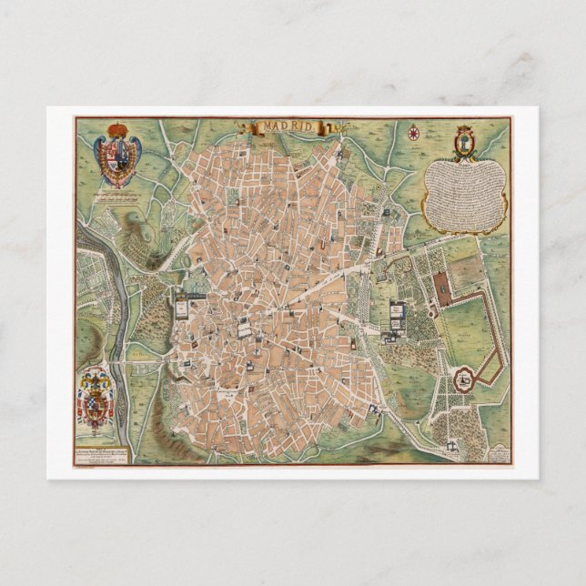 Antique map of Madrid, Spain Postcard (Front)