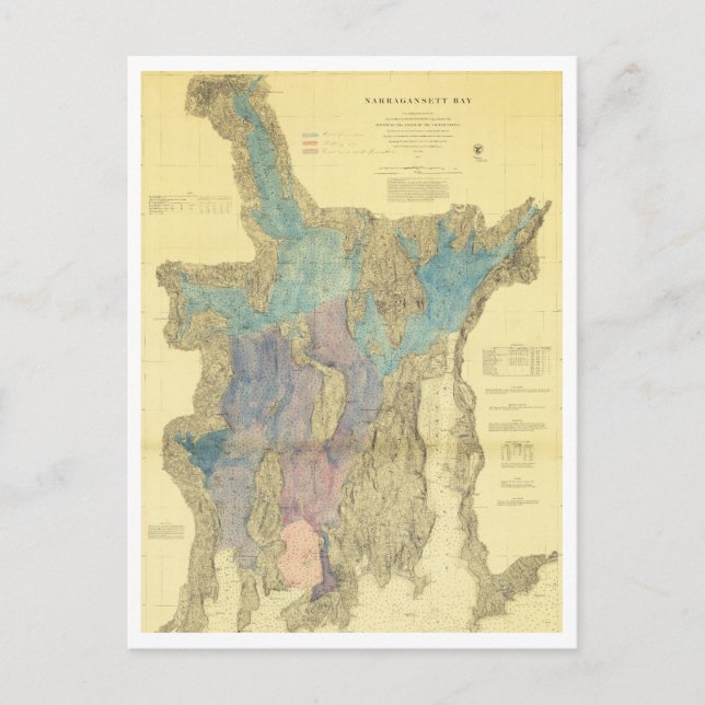 Antique Map of Narragansett Bay Rhode Island Postcard (Front)