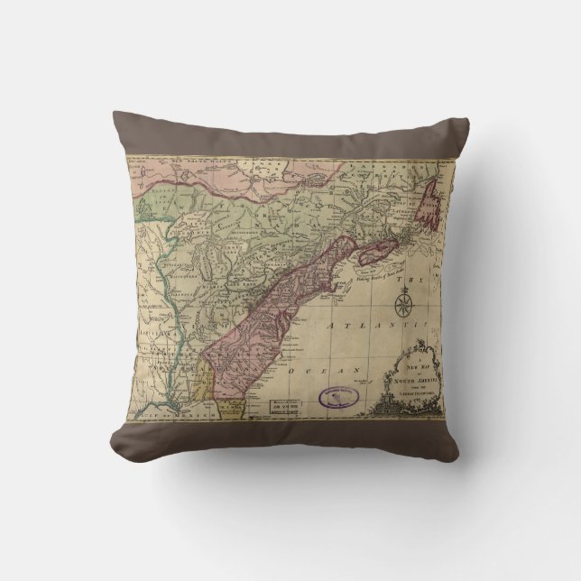 Antique Map of North America, Restored, 1763 Cushion (Front)