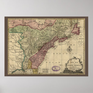 Antique Map of North America, Restored, 1763 Poster
