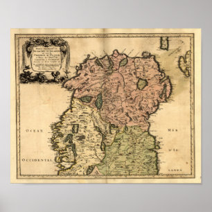 Antique Map of Northern Ireland as of 1665 Poster