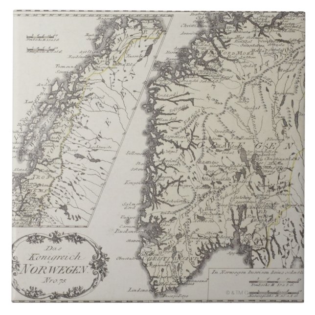 Antique Map of Norway Tile (Front)