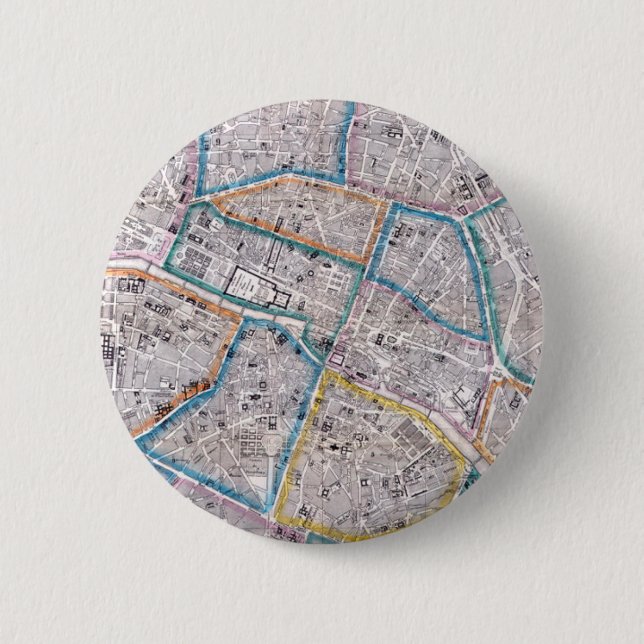 Antique Map of Paris 6 Cm Round Badge (Front)