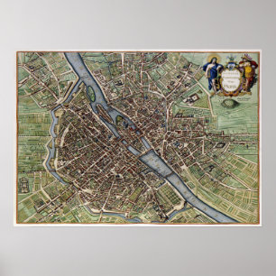Antique Map of Paris France Poster