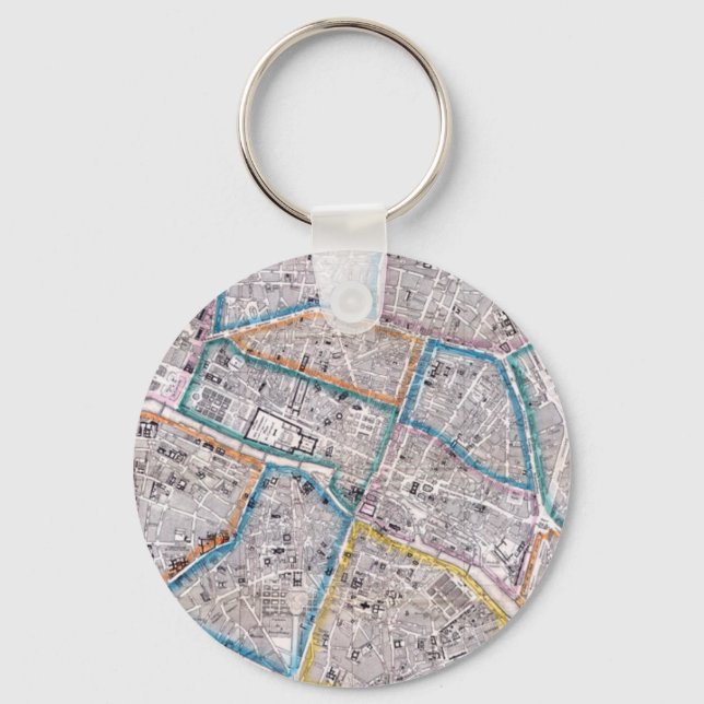 Antique Map of Paris Key Ring (Front)