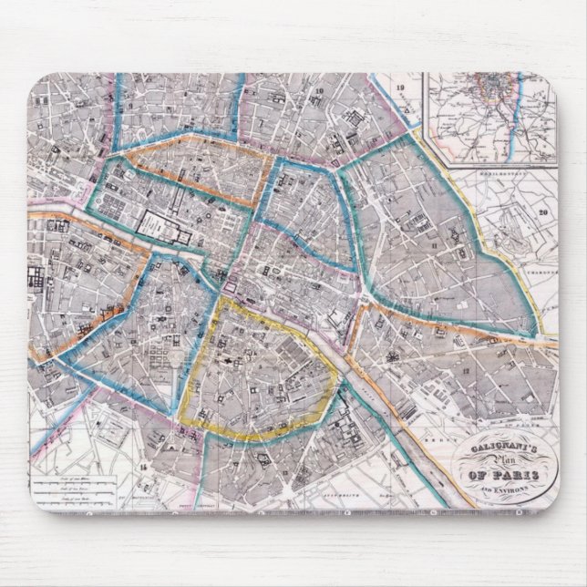 Antique Map of Paris Mouse Mat (Front)