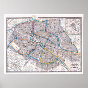 Antique Map of Paris Poster