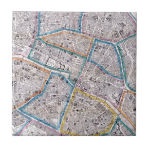 Antique Map of Paris Tile