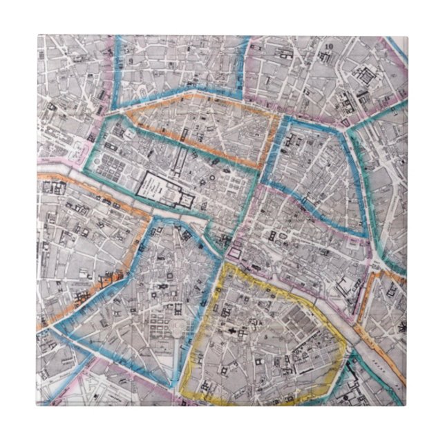 Antique Map of Paris Tile (Front)