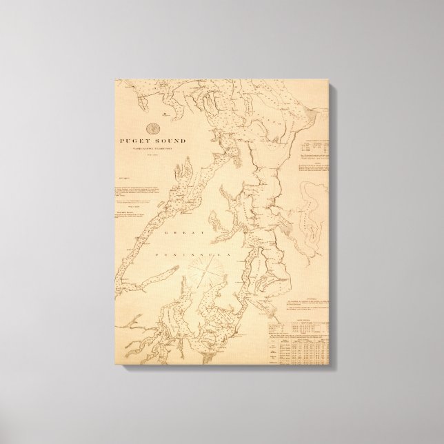 Antique map of Puget Sound Canvas Print (Front)