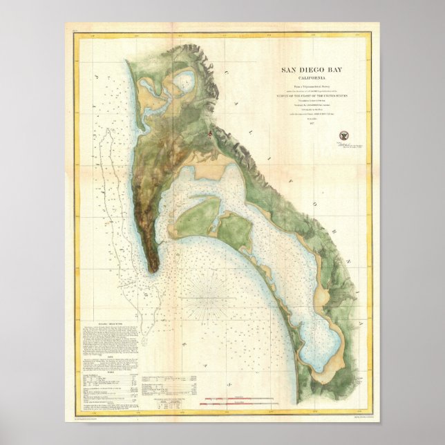 Antique map of San Diego Bay California Poster (Front)